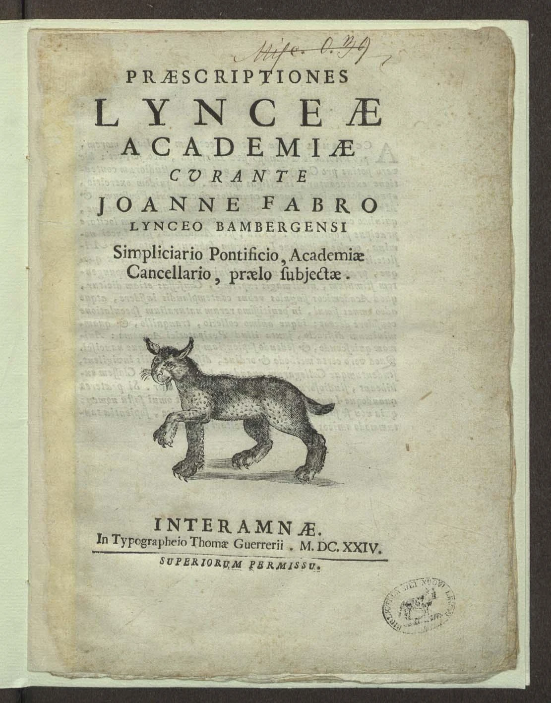 Титульный лист Praescriptiones Lynceae Academiae 1624 года